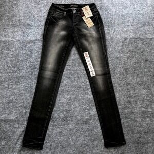 Decree Super Skinny Jeans Womens Size 1‎ Grunge Distressed Black Wash NWT